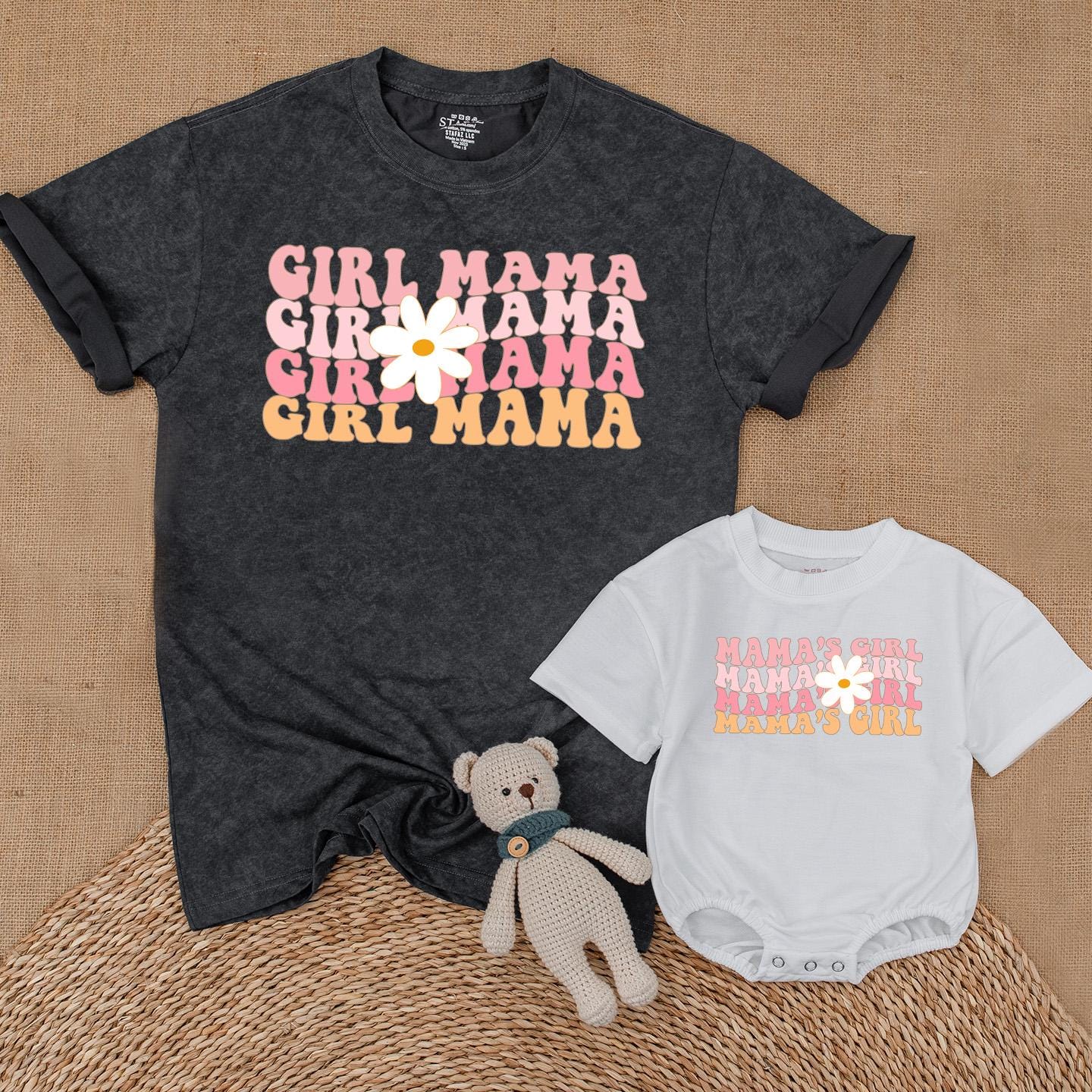 Matching Girl Mama & Mini Daisy Shirts, Floral Mommy and Me Outfits, Baby Bodysuit, Retro Mama's Girl Design, Gift