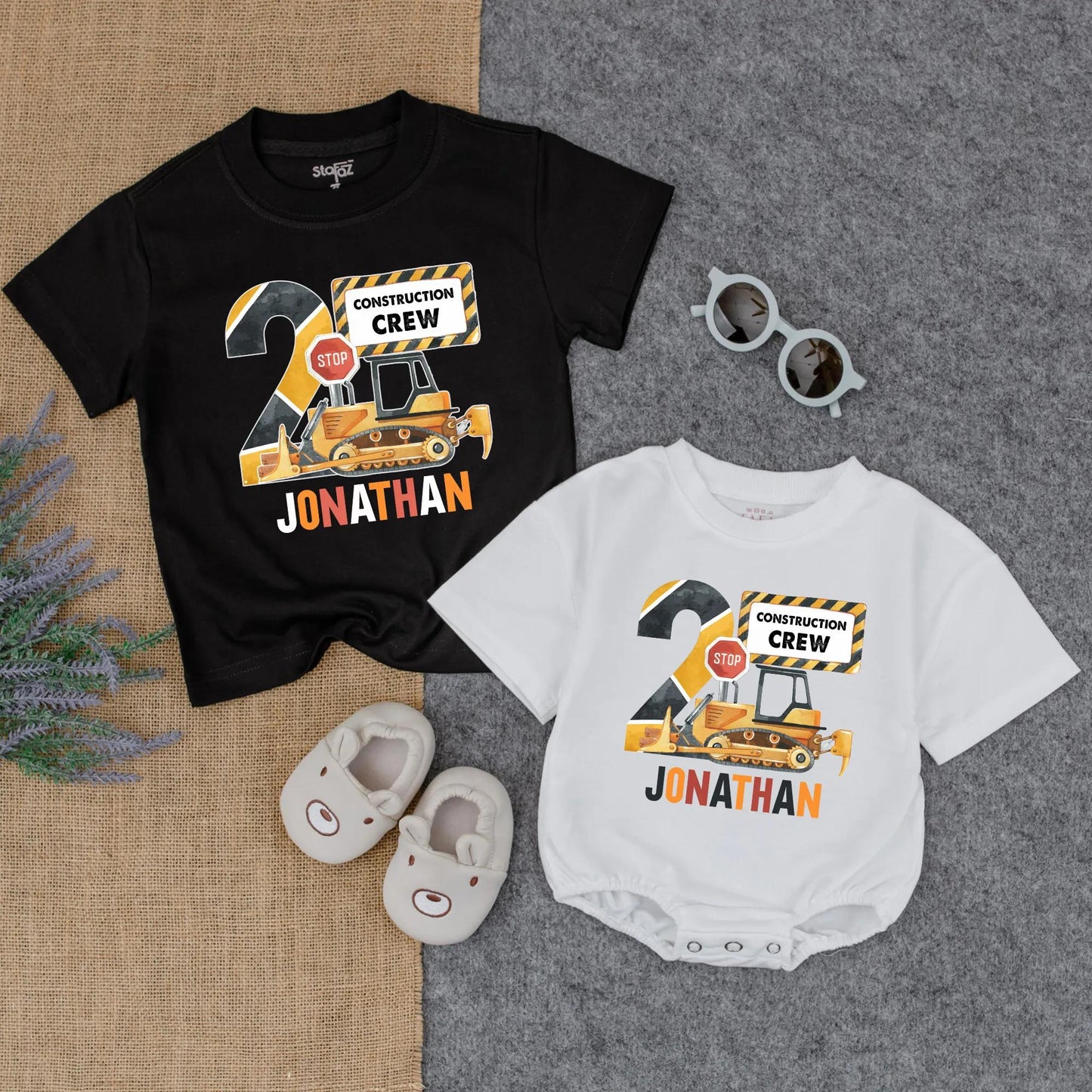 Custom 2nd Birthday Truck Romper & Tee Set: Personalized Toddler Boy Outfit, Baby Gift Idea, Truck Lover Birthday Clothes