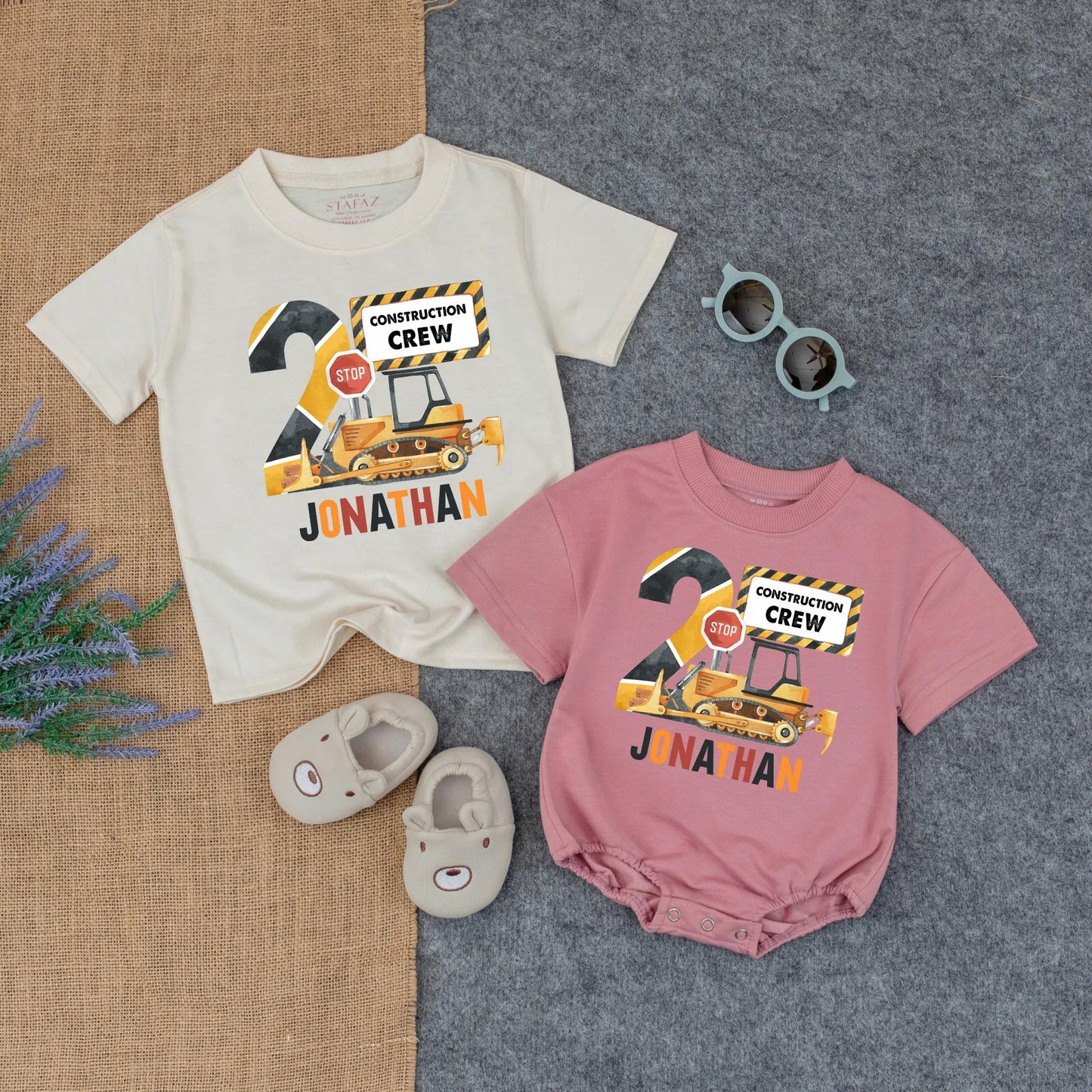 Custom 2nd Birthday Truck Romper & Tee Set: Personalized Toddler Boy Outfit, Baby Gift Idea, Truck Lover Birthday Clothes