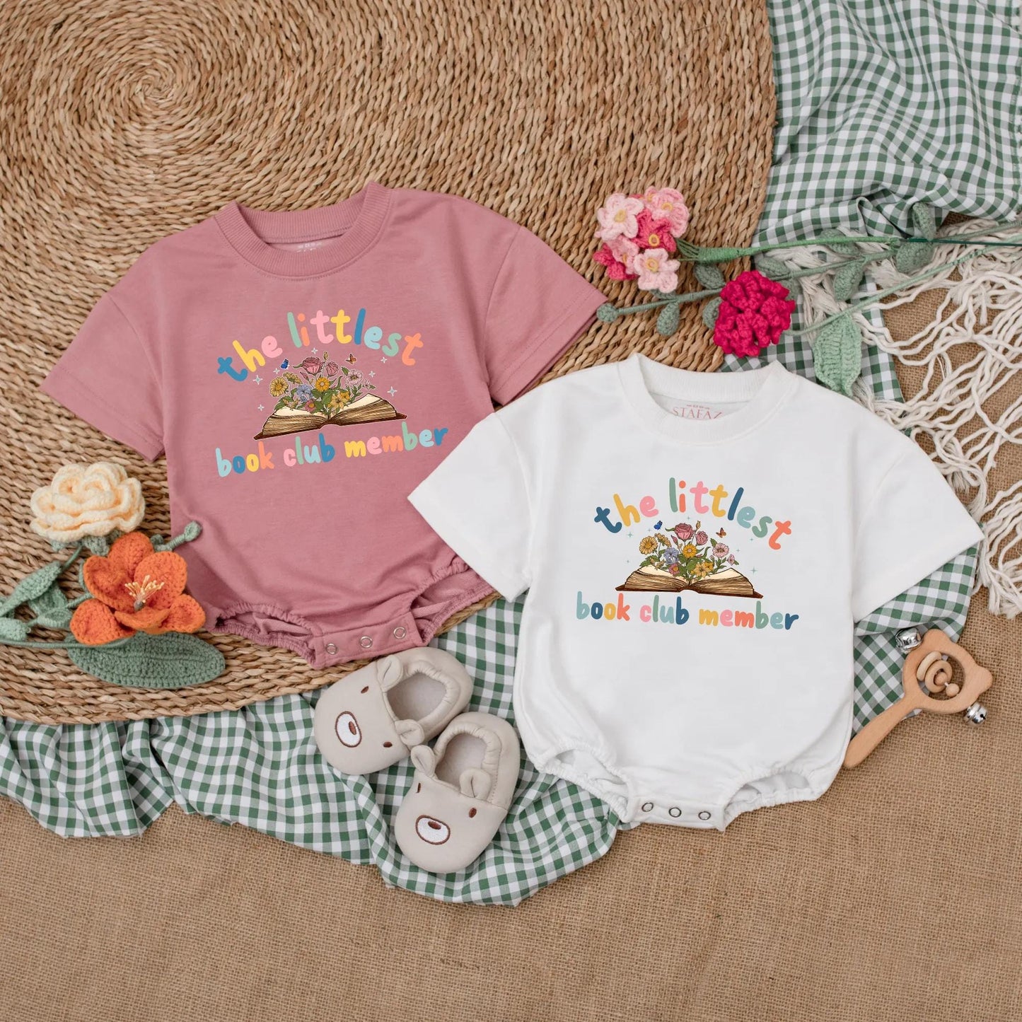 Littlest Book Club Member Baby Romper Wildflower Reading Outfit Future Bookworm Girl Bodysuit Librarian Gift Newborn Bubble