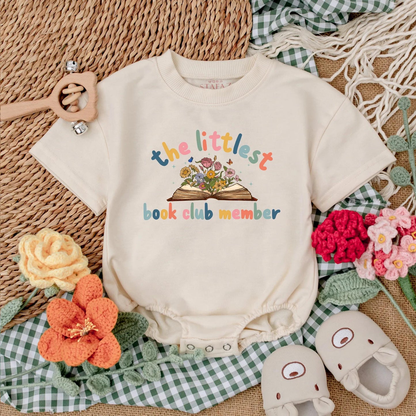 Littlest Book Club Member Baby Romper Wildflower Reading Outfit Future Bookworm Girl Bodysuit Librarian Gift Newborn Bubble