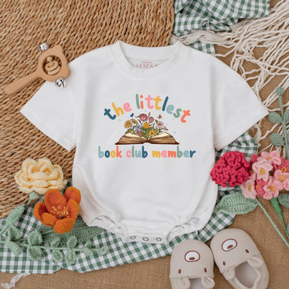 Littlest Book Club Member Baby Romper Wildflower Reading Outfit Future Bookworm Girl Bodysuit Librarian Gift Newborn Bubble