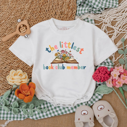 Littlest Book Club Member Baby Romper Wildflower Reading Outfit Future Bookworm Girl Bodysuit Librarian Gift Newborn Bubble