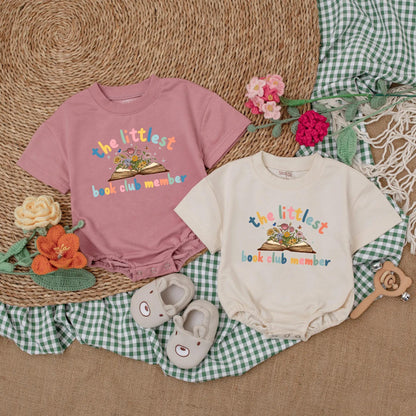 Littlest Book Club Member Baby Romper Wildflower Reading Outfit Future Bookworm Girl Bodysuit Librarian Gift Newborn Bubble