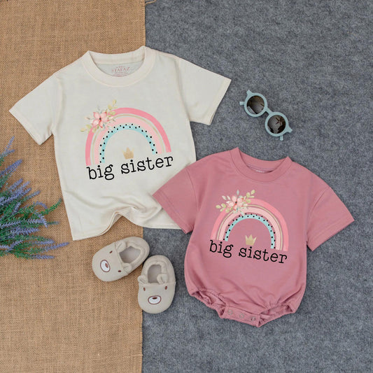 Big Sister Bubble Romper & Tee Summer Outfit Baby Girl Clothes Toddler Youth Gift Idea