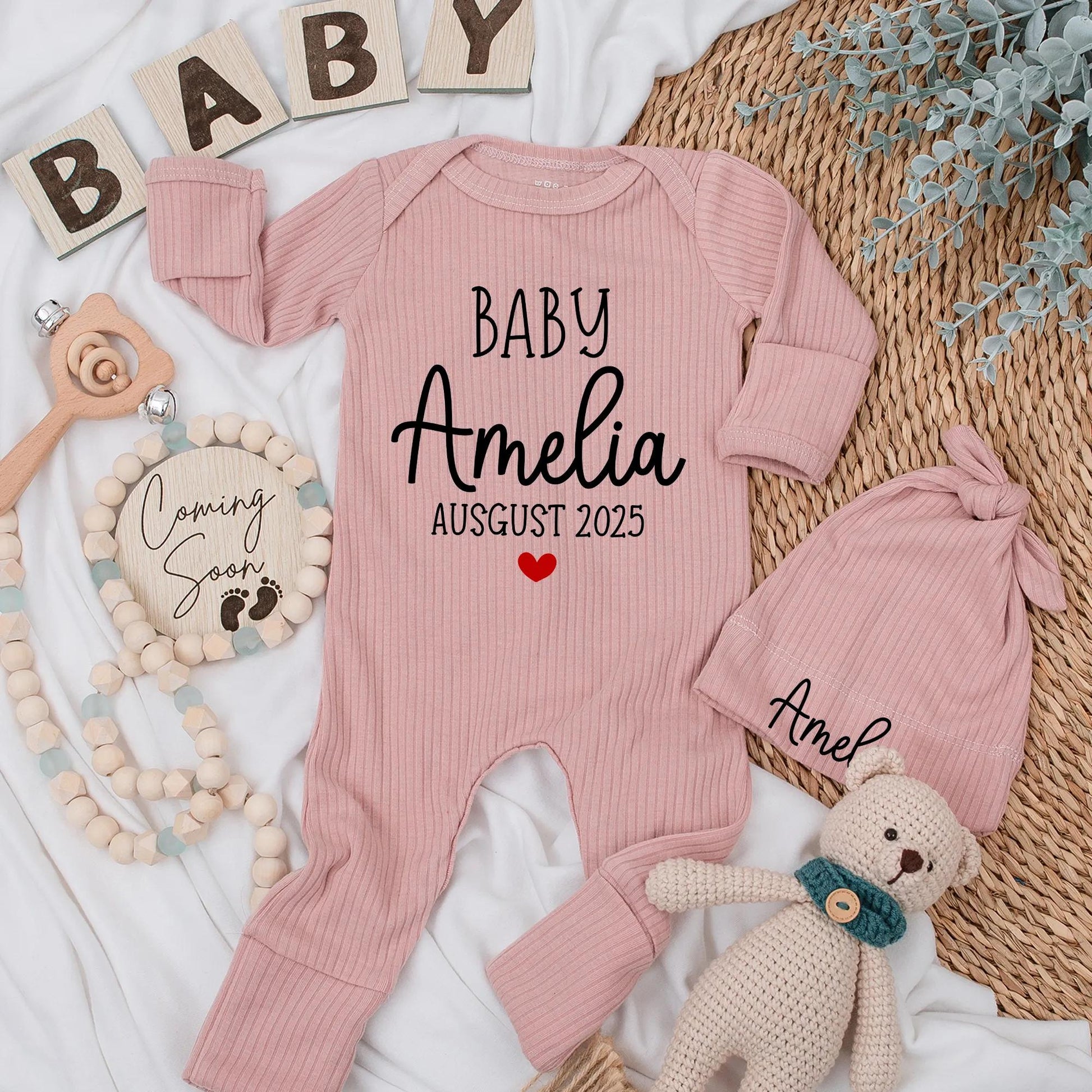 Soft Ribbed Personalized Baby Name Bodysuit Custom Newborn Outfit with Birth Month Coming Soon Baby Gift Infant Romper