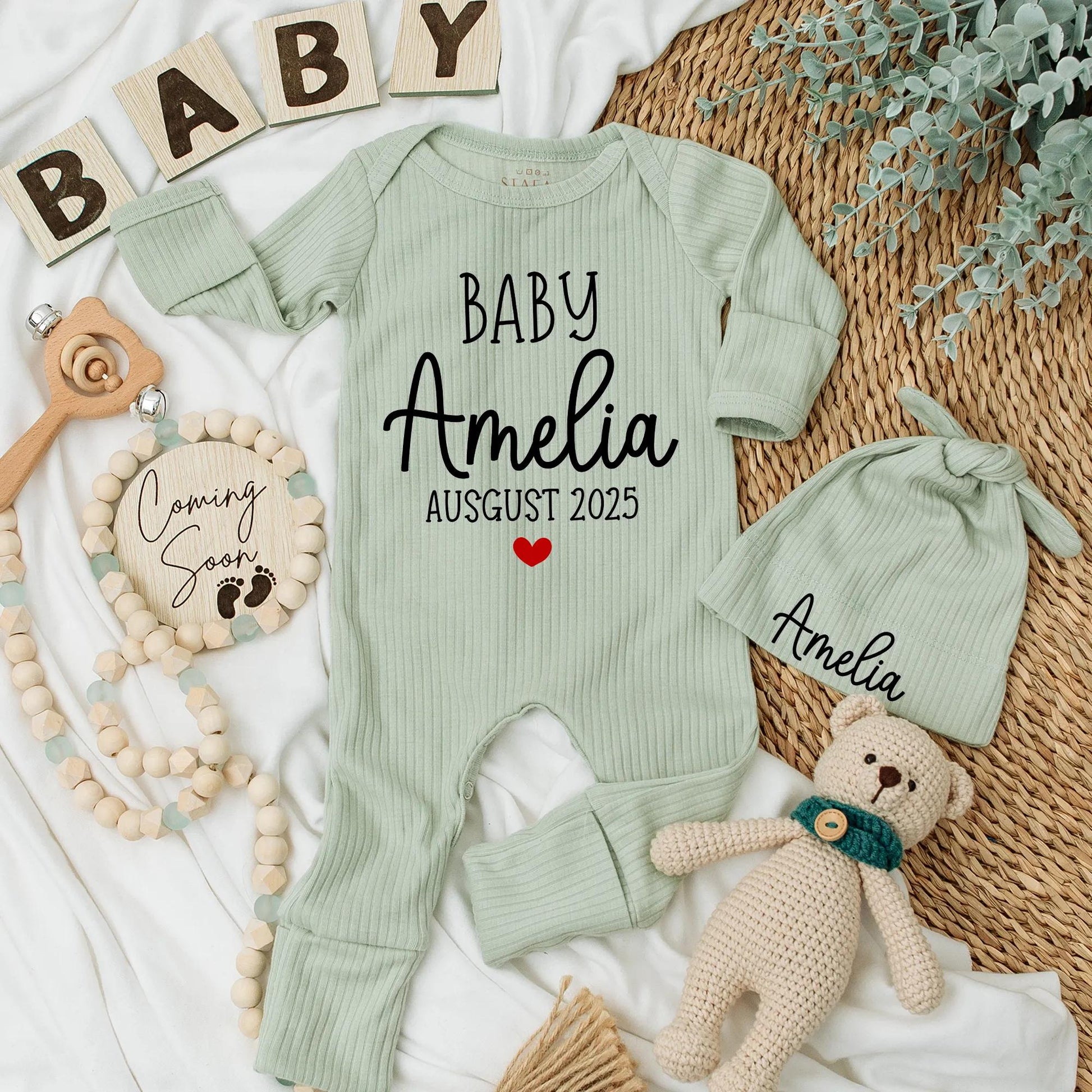 Soft Ribbed Personalized Baby Name Bodysuit Custom Newborn Outfit with Birth Month Coming Soon Baby Gift Infant Romper
