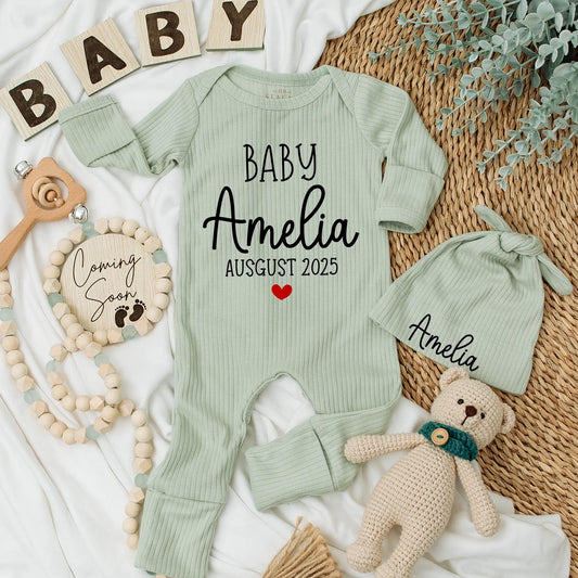 Soft Ribbed Personalized Baby Name Bodysuit Custom Newborn Outfit with Birth Month Coming Soon Baby Gift Infant Romper