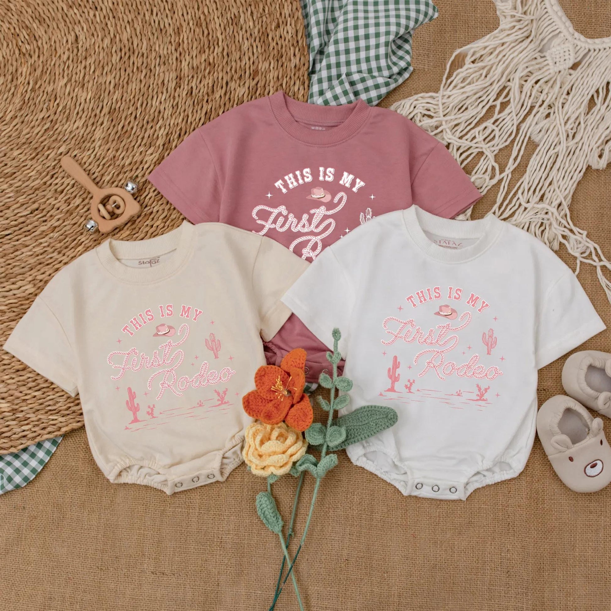 Custom Pink Cowgirl First Birthday Romper, This is My First Rodeo Bodysuit for Baby Girl, Western Birthday Party Outfit, Cute Gift