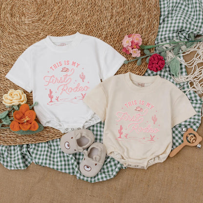 Custom Pink Cowgirl First Birthday Romper, This is My First Rodeo Bodysuit for Baby Girl, Western Birthday Party Outfit, Cute Gift