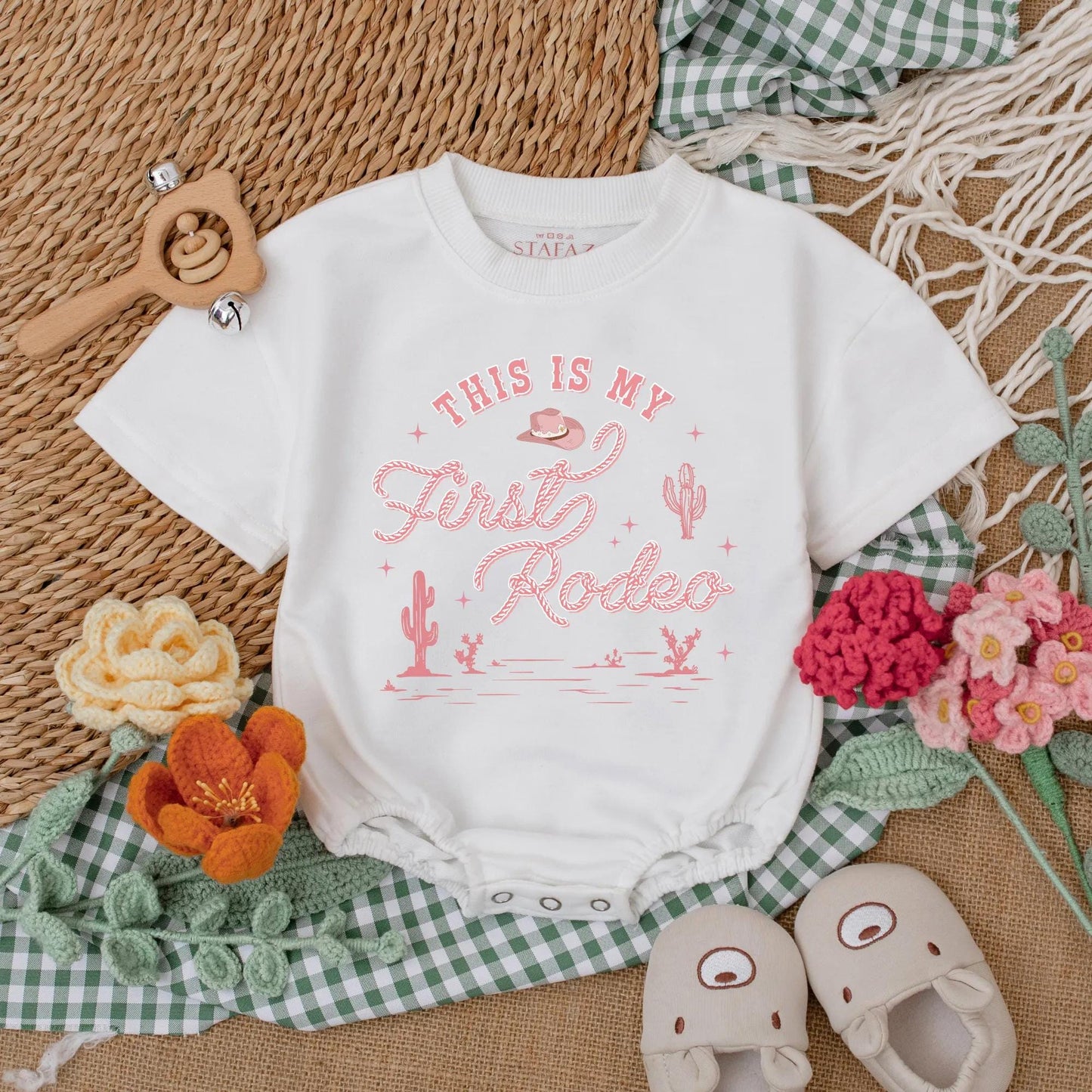 Custom Pink Cowgirl First Birthday Romper, This is My First Rodeo Bodysuit for Baby Girl, Western Birthday Party Outfit, Cute Gift