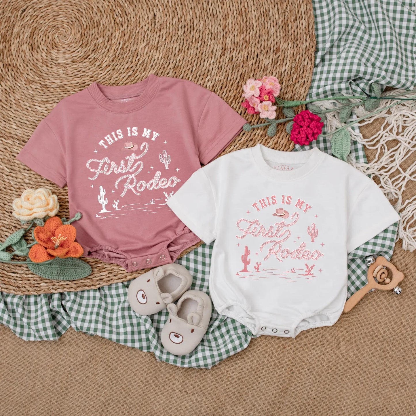 Custom Pink Cowgirl First Birthday Romper, This is My First Rodeo Bodysuit for Baby Girl, Western Birthday Party Outfit, Cute Gift