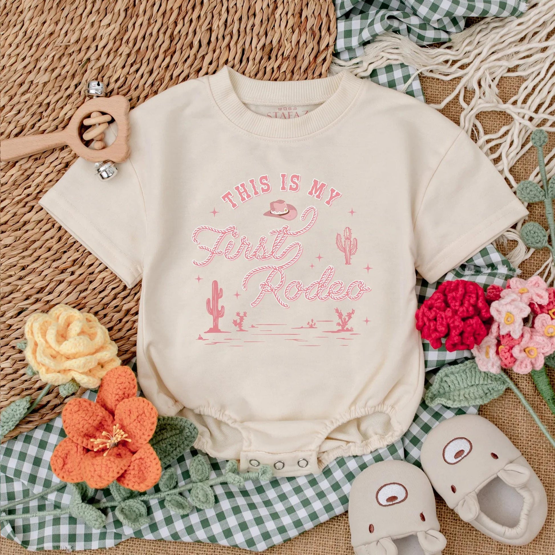 Custom Pink Cowgirl First Birthday Romper, This is My First Rodeo Bodysuit for Baby Girl, Western Birthday Party Outfit, Cute Gift