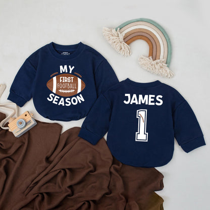 My First Football Season Romper Personalized Game Day Outfit Baby Boy Girl Bodysuit for 1 Year Down Football Party Gift