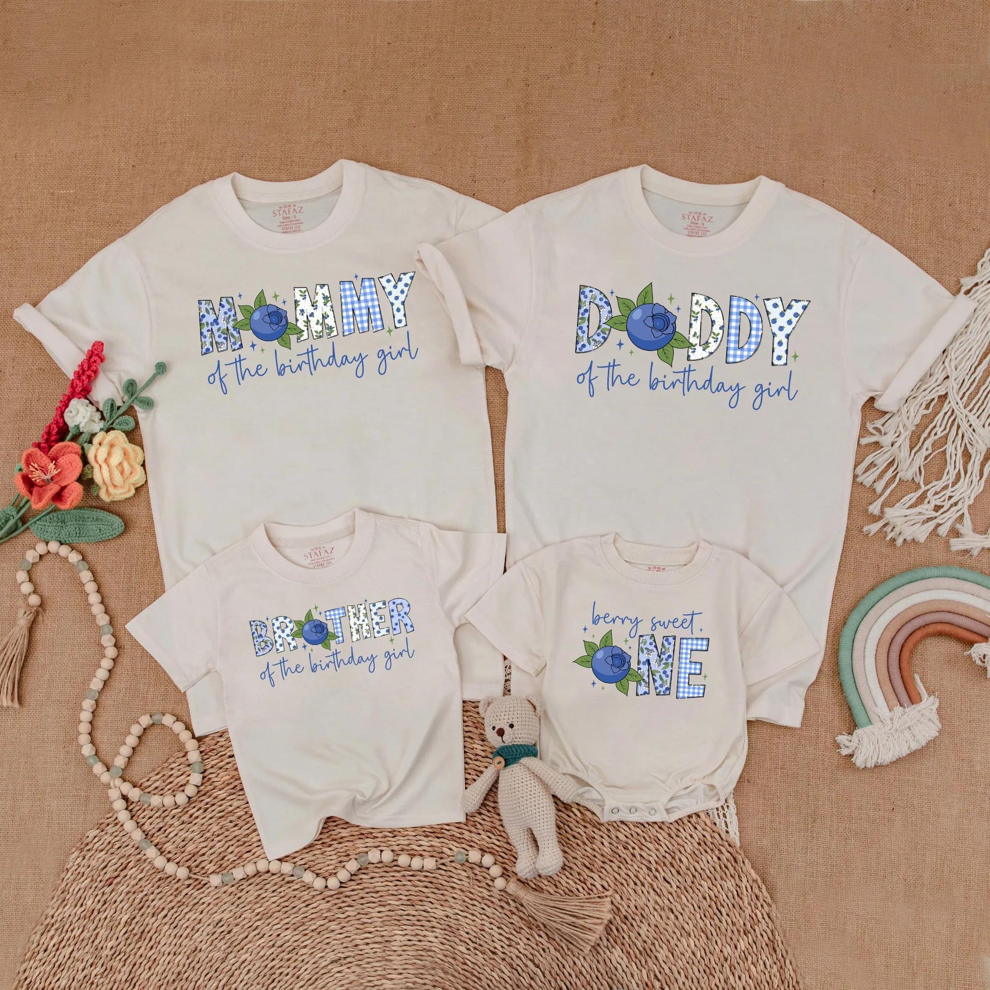 Sweet One Blueberry Birthday Matching Shirts for Family Berry First Birthday Celebration Baby Girl Party Clothes Summer