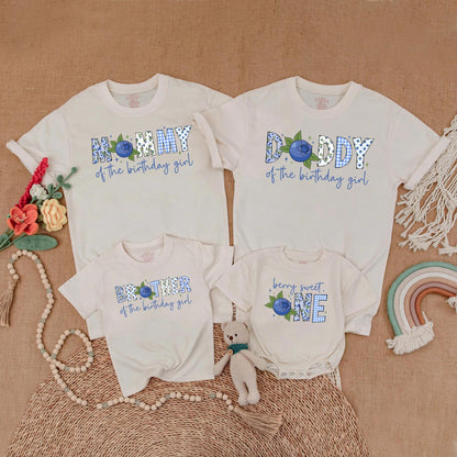 Sweet One Blueberry Birthday Matching Shirts for Family Berry First Birthday Celebration Baby Girl Party Clothes Summer