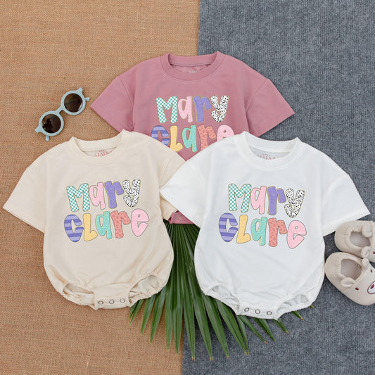 Custom Floral Bubble Romper Baby Girl Outfit Personalized Flower T Shirt Bodysuit Cute Summer Gift