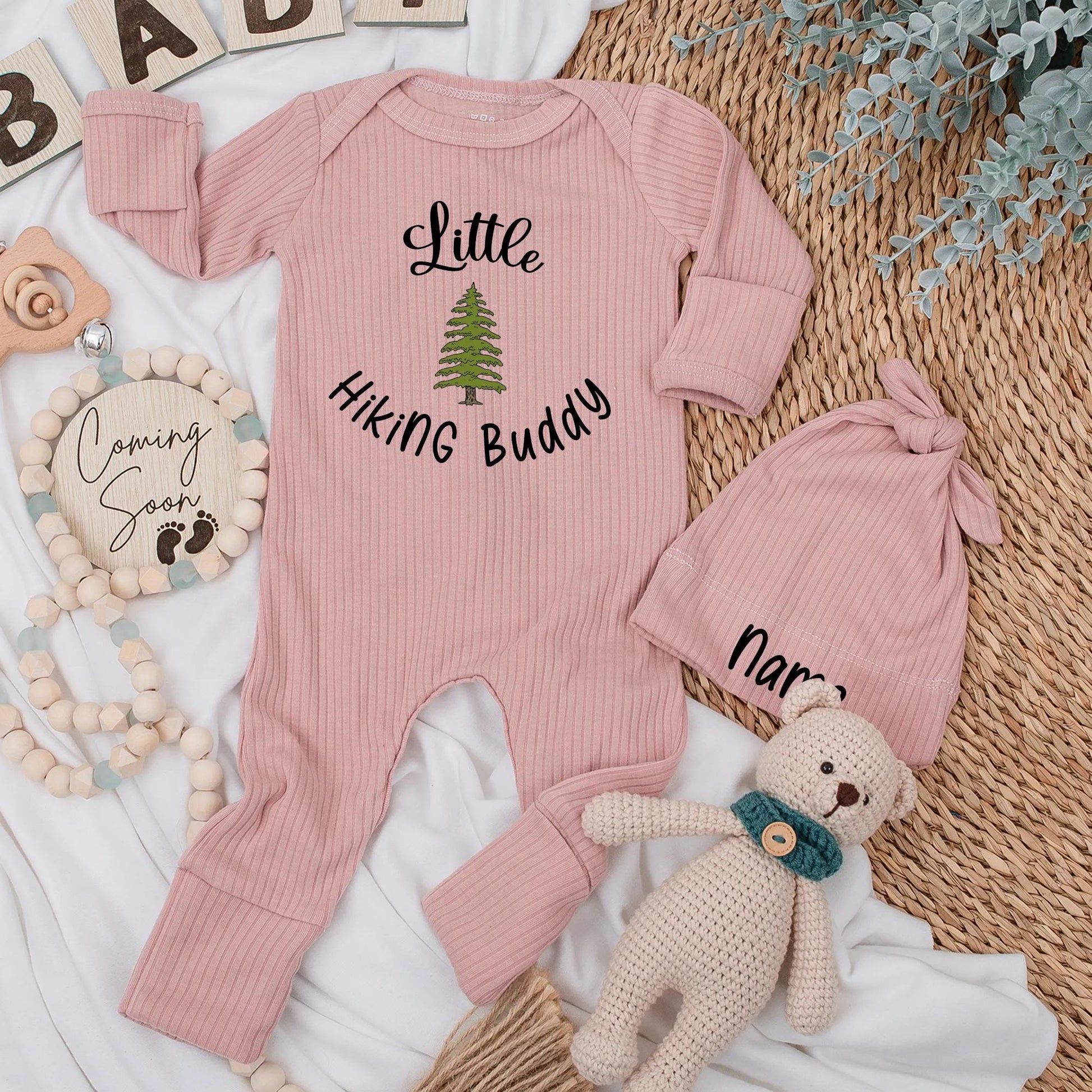 Little Hiking Buddy Baby Bodysuit Cute Green Fir Tree Retro Nature Outfit Outdoorsy Baby Shower Gift Newborn Adventure