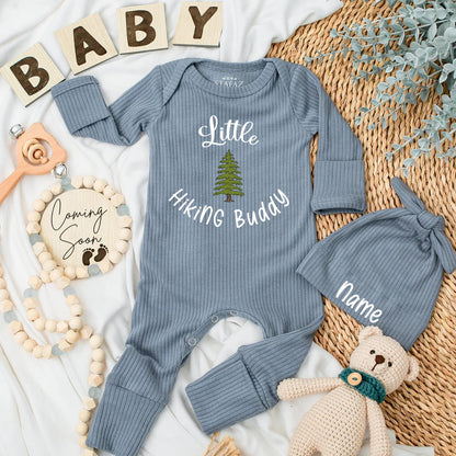 Little Hiking Buddy Baby Bodysuit Cute Green Fir Tree Retro Nature Outfit Outdoorsy Baby Shower Gift Newborn Adventure