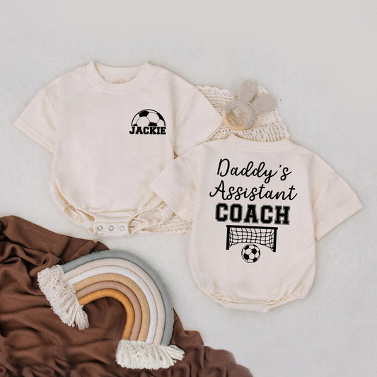 Custom Soccer Assistant Coach Baby Romper Daddy's Little Player Personalized Name Sports Outfit Father Son Matching Gift