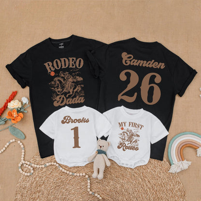 My First Rodeo Birthday Matching Family Shirts Western Theme Cowboy Cowgirl Outfit 1st Birthday Party Mom & Me