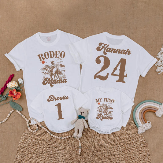 My First Rodeo Birthday Matching Family Shirts Western Theme Cowboy Cowgirl Outfit 1st Birthday Party Mom & Me