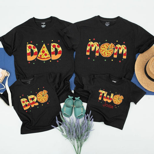 Pizza Party Family Matching Birthday Shirts for Mom Dad Kids Baby First Second Birthday Custom Outfits Celebration