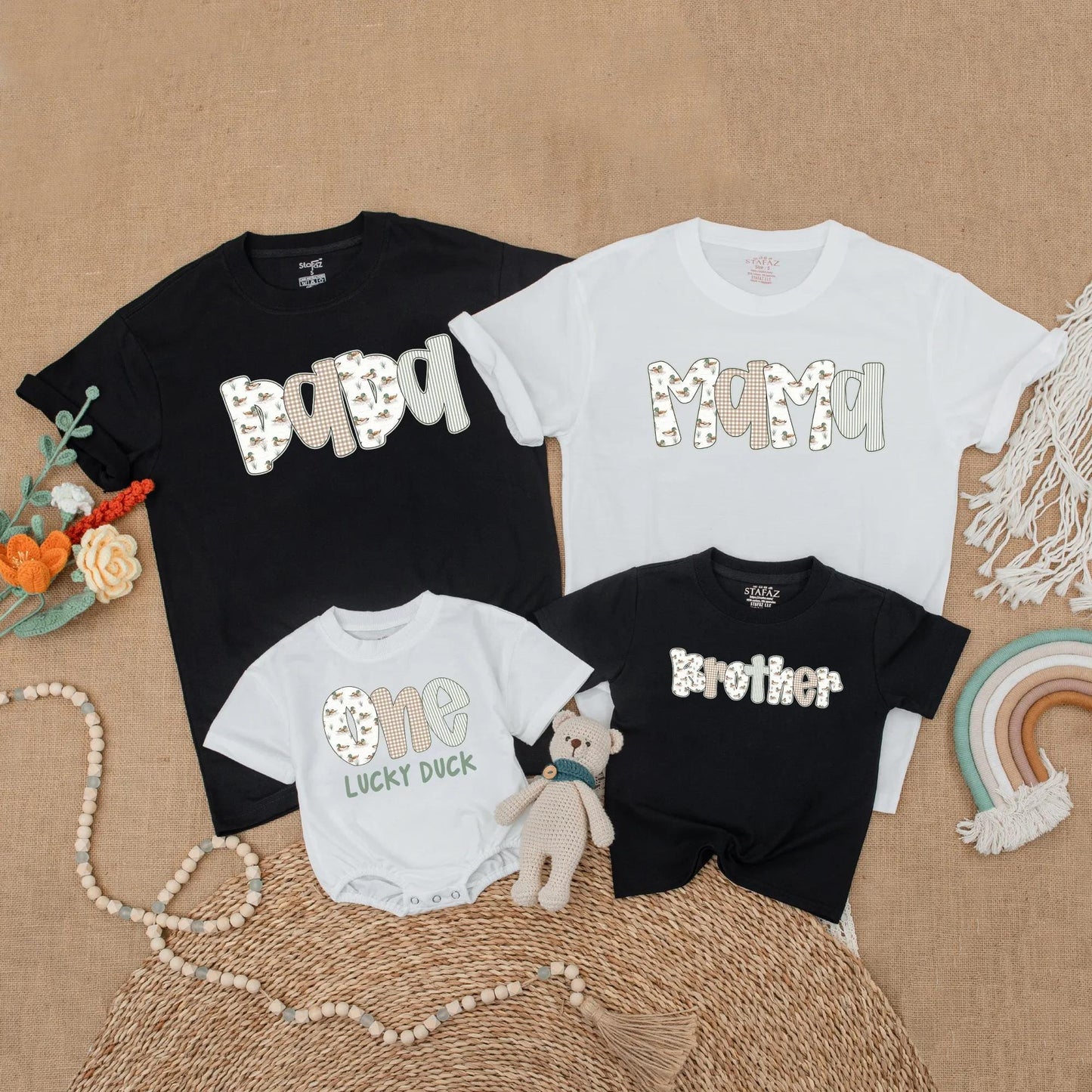 Mallard Duck First Birthday Family Matching Shirts One Lucky Duck Mama Dada Baby Outfit Soft Cotton Comfortable T-shirt for Boy Girl Gift