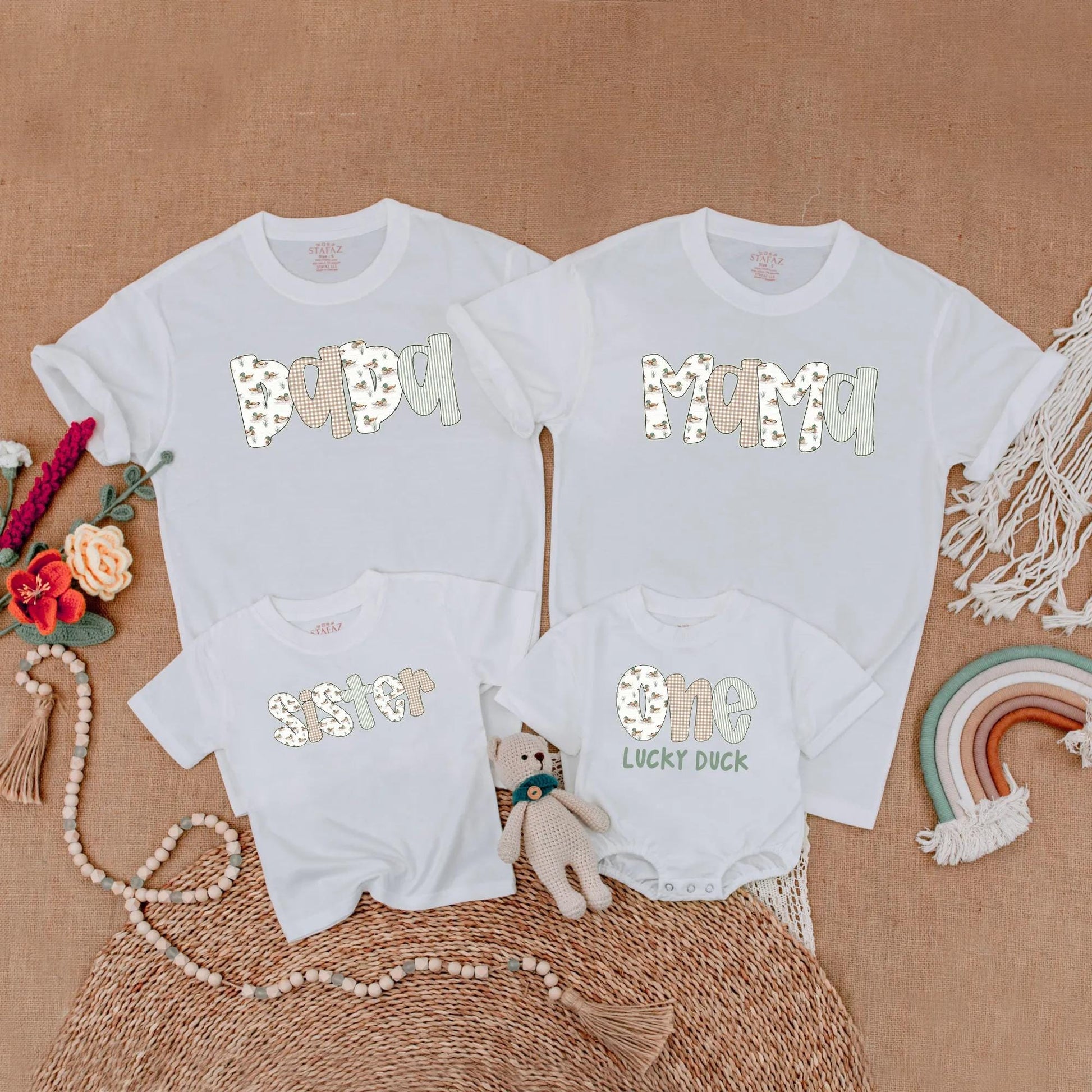 Mallard Duck First Birthday Family Matching Shirts One Lucky Duck Mama Dada Baby Outfit Soft Cotton Comfortable T-shirt for Boy Girl Gift