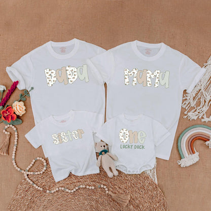 Mallard Duck First Birthday Family Matching Shirts One Lucky Duck Mama Dada Baby Outfit Soft Cotton Comfortable T-shirt for Boy Girl Gift