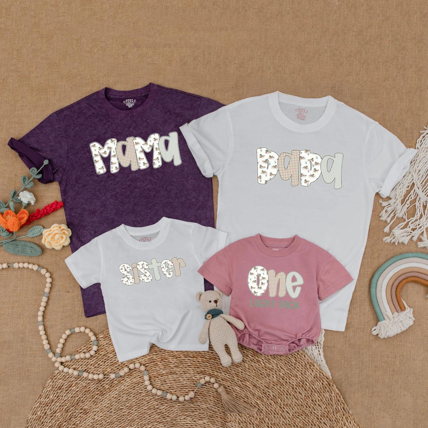 Mallard Duck First Birthday Family Matching Shirts One Lucky Duck Mama Dada Baby Outfit Soft Cotton Comfortable T-shirt for Boy Girl Gift