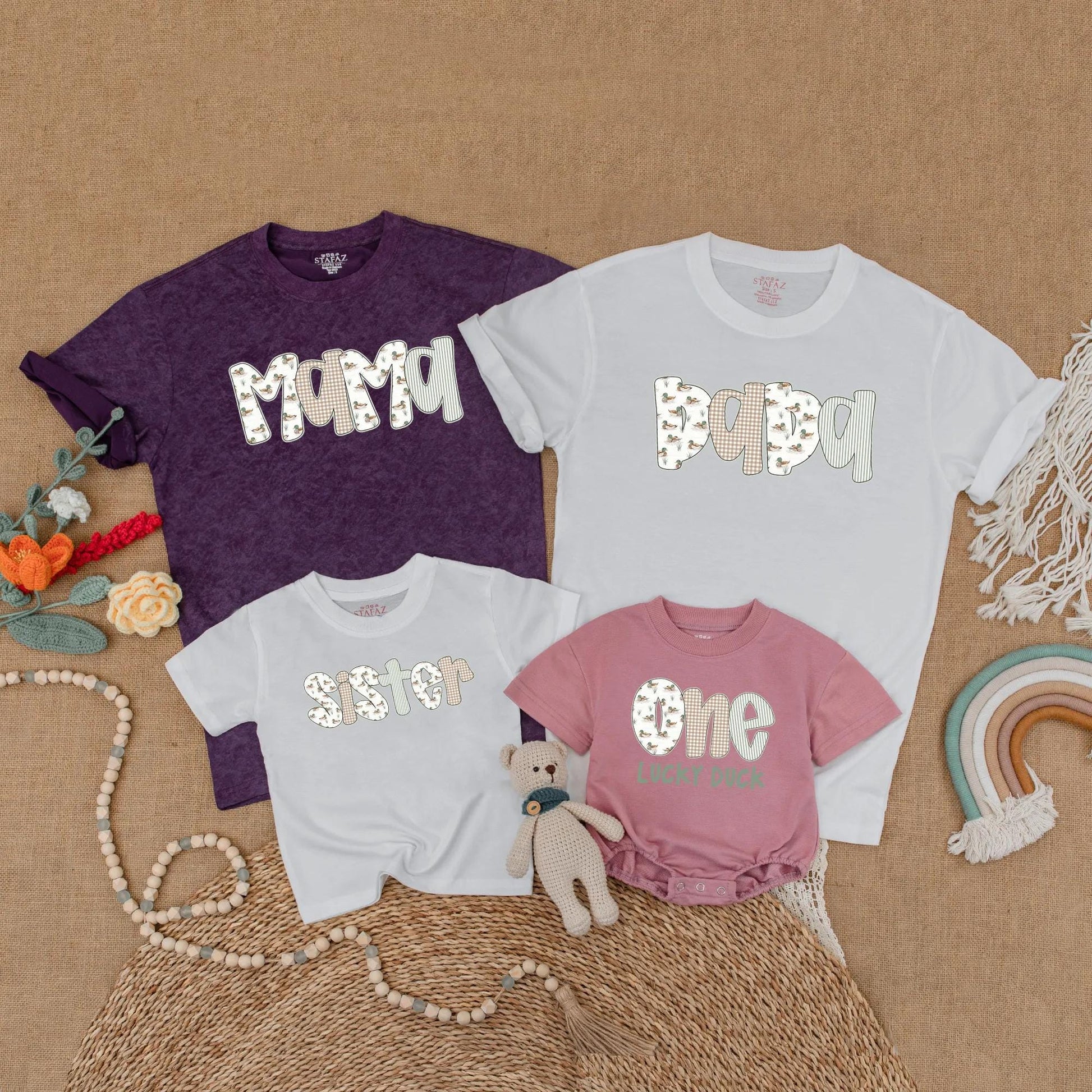Mallard Duck First Birthday Family Matching Shirts One Lucky Duck Mama Dada Baby Outfit Soft Cotton Comfortable T-shirt for Boy Girl Gift