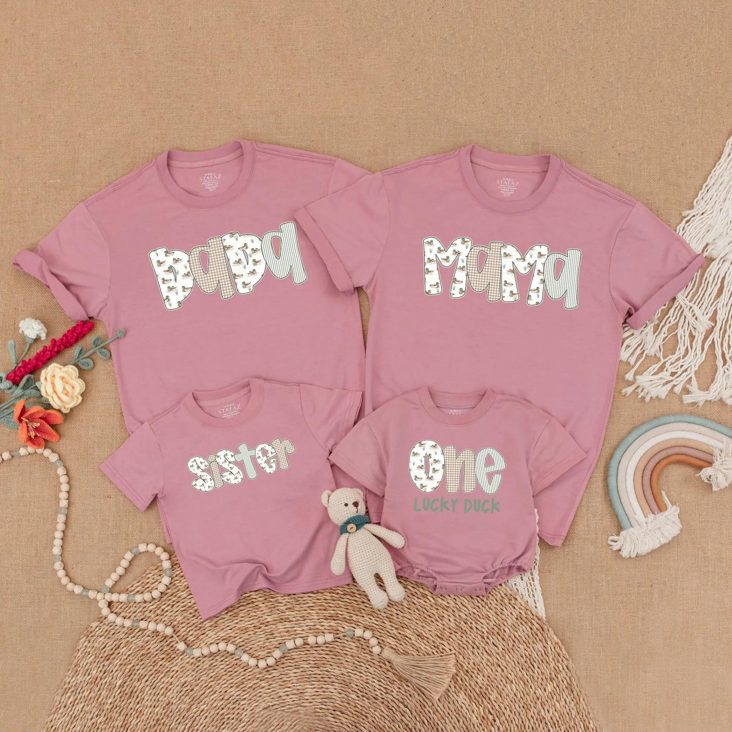 Mallard Duck First Birthday Family Matching Shirts One Lucky Duck Mama Dada Baby Outfit Soft Cotton Comfortable T-shirt for Boy Girl Gift