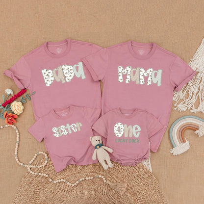 Mallard Duck First Birthday Family Matching Shirts One Lucky Duck Mama Dada Baby Outfit Soft Cotton Comfortable T-shirt for Boy Girl Gift