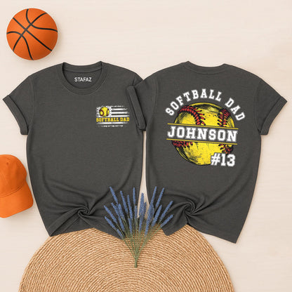 Personalized Softball Dad Shirt – Custom Name and Number Softball Tee – Perfect Gift for Softball Fathers – Support Your Player in Style