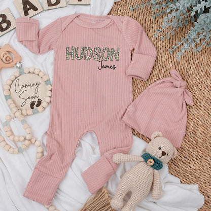 Custom HUDSON Camo Baby Bodysuit, Personalized James Name Newborn Outfit, Unique Duck Hunter Baby Clothes, Shower Gift for Boys Coming Home Outfit 139
