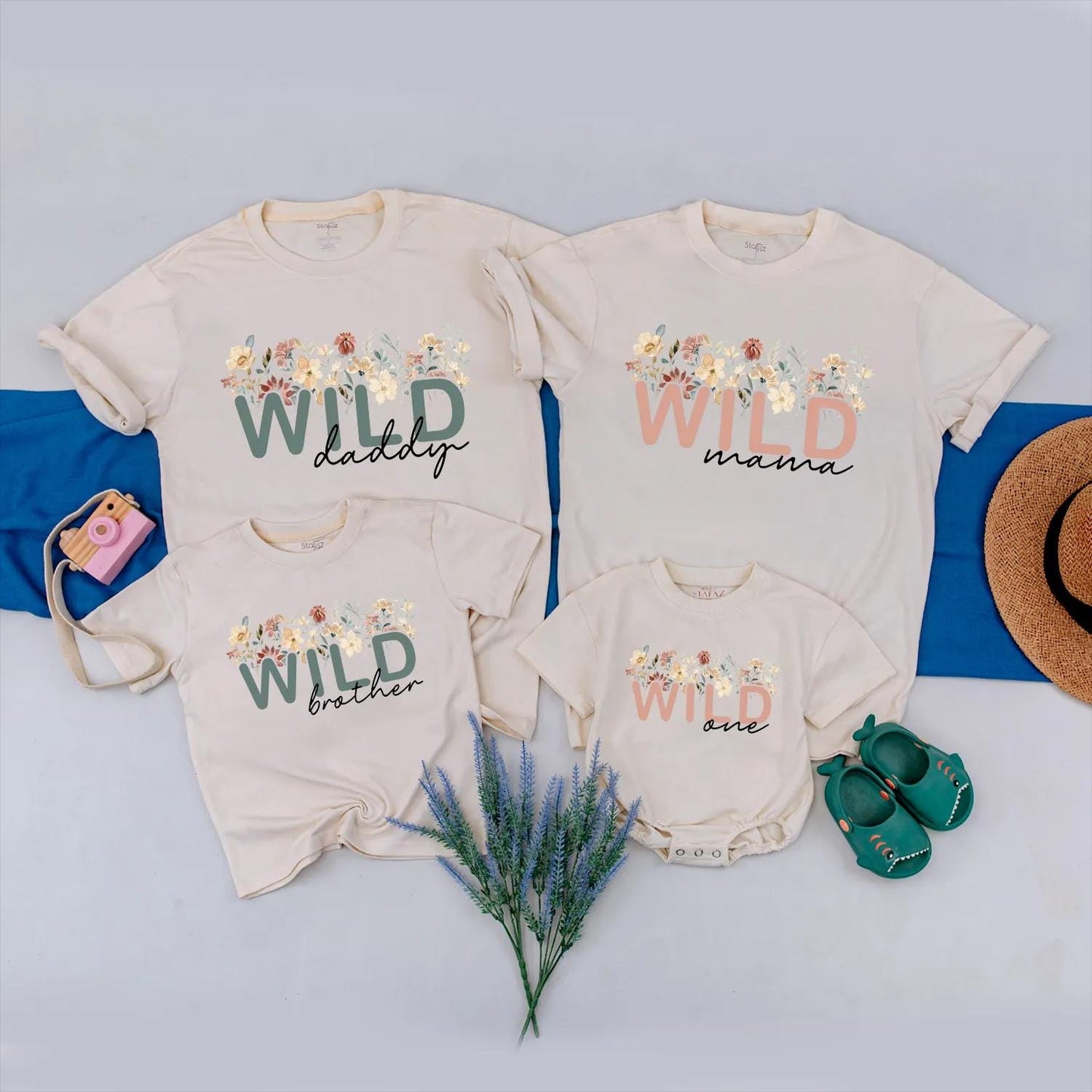 Custom Boho Wildflower Family Matching Birthday Shirts Cute Floral Design for Mama Daddy Sister Baby One Year Celebration Soft Cotton