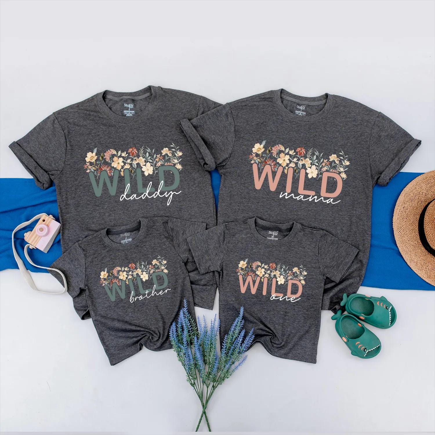 Custom Boho Wildflower Family Matching Birthday Shirts Cute Floral Design for Mama Daddy Sister Baby One Year Celebration Soft Cotton