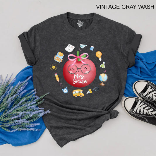 Custom Apple Teacher Shirt Cute Back to School Outfit Personalized Name Elementary Teacher Appreciation Gift School Day