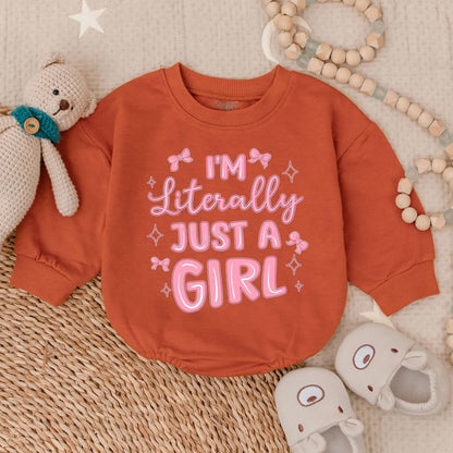 I'm Literally Just A Girl Long Sleeve Bubble Romper Funny Baby Girl Outfit Cozy Newborn Gift Cute Baby Shower Clothes Trendy Bodysuit Summer