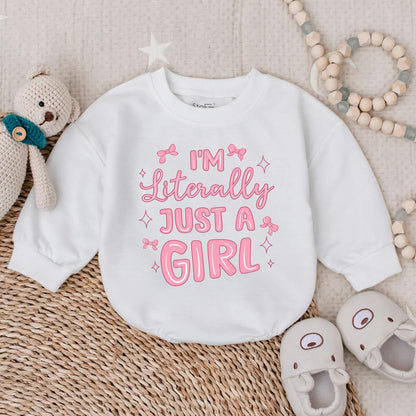 I'm Literally Just A Girl Long Sleeve Bubble Romper Funny Baby Girl Outfit Cozy Newborn Gift Cute Baby Shower Clothes Trendy Bodysuit Summer
