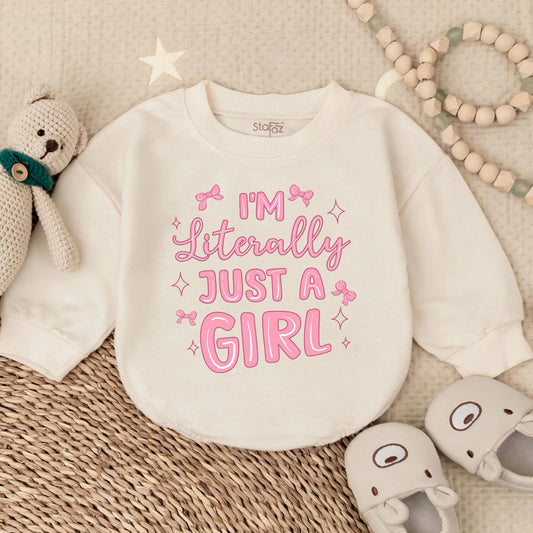 I'm Literally Just A Girl Long Sleeve Bubble Romper Funny Baby Girl Outfit Cozy Newborn Gift Cute Baby Shower Clothes Trendy Bodysuit Summer