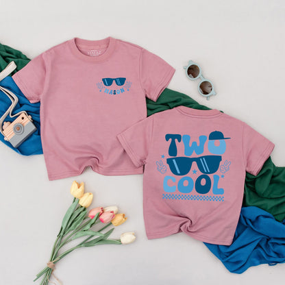 Two Cool Dude Personalized 2nd Birthday Shirt, Sunglasses Peace Signs Boy Outfit Custom Name Toddler Tee Party Gift Blue Star Design, 2 Year Old (137 chars)