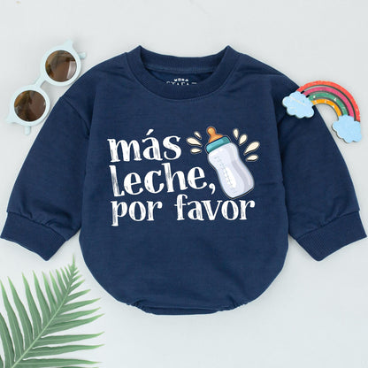 Más Leche Por Favor Baby Romper Funny Spanish Bodysuit Milk Bottle Outfit Bilingual Baby Shower Gift for Boys Girls