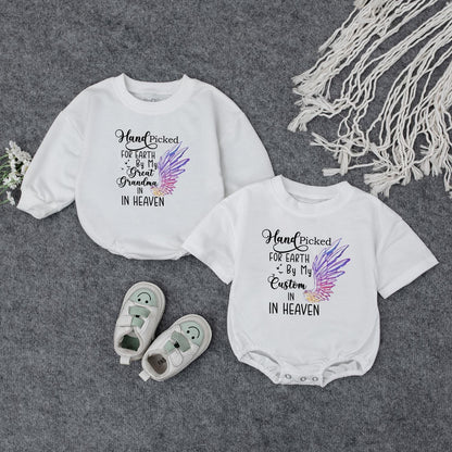 Hand Picked for Earth Baby Romper From Heaven Newborn Bodysuit, Custom Grandpa's Kiss Gift for Baby Shower, Announcement, Girl or Boy Bubble Romper