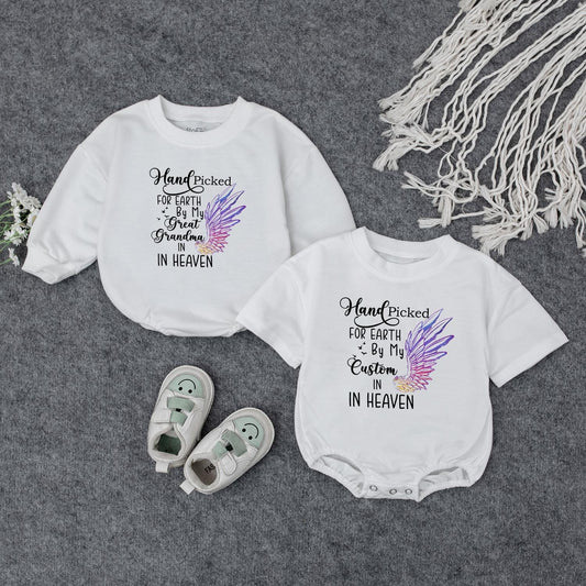 Hand Picked for Earth Baby Romper From Heaven Newborn Bodysuit, Custom Grandpa's Kiss Gift for Baby Shower, Announcement, Girl or Boy Bubble Romper