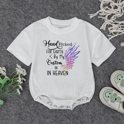 Hand Picked for Earth Baby Romper From Heaven Newborn Bodysuit, Custom Grandpa's Kiss Gift for Baby Shower, Announcement, Girl or Boy Bubble Romper