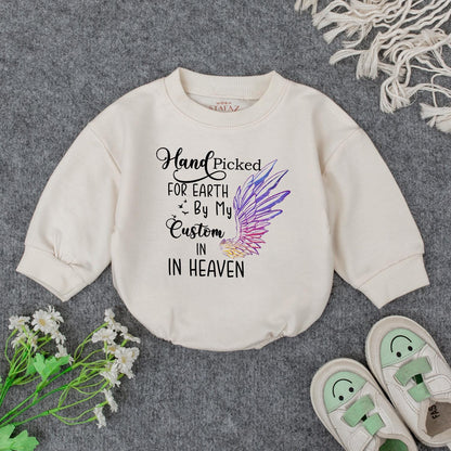 Hand Picked for Earth Baby Romper From Heaven Newborn Bodysuit, Custom Grandpa's Kiss Gift for Baby Shower, Announcement, Girl or Boy Bubble Romper
