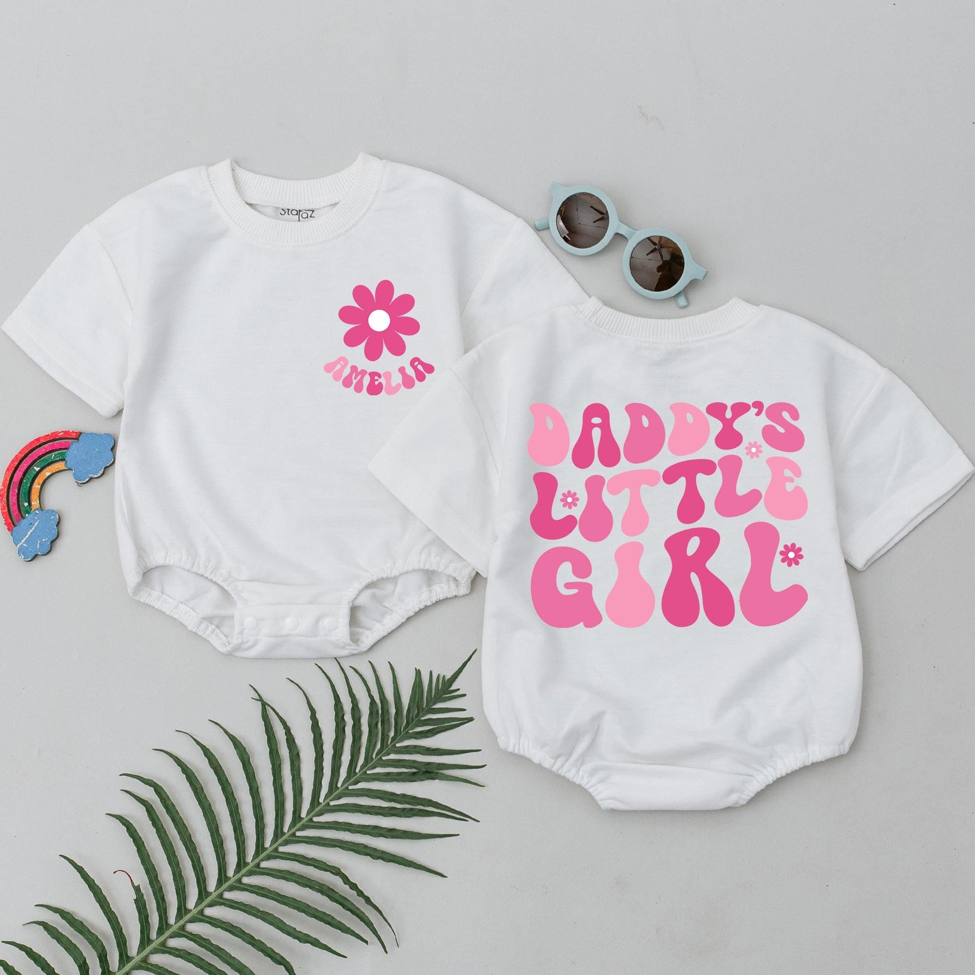 Daddy's Little Girl Baby Romper with Floral Design, Pink "Amelia" Bodysuit, Father's Day Gift from Daughter, Infant Girl Outfit