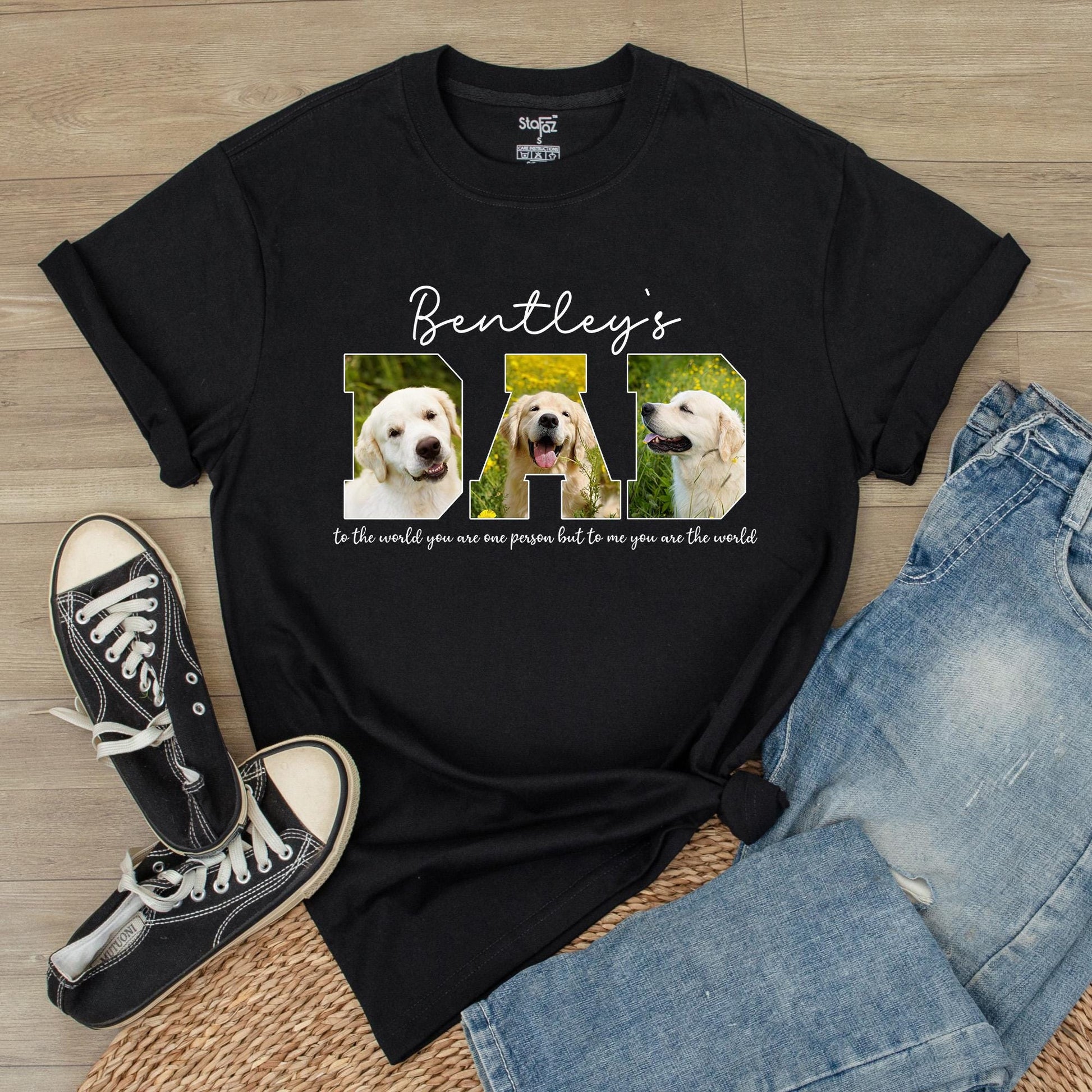 Custom Dog Dad Photo T-Shirt with Pet Names, Unique Fathers Day Gift for Best Dog Dad Lovers, Cool Comfortable Daddy Tee